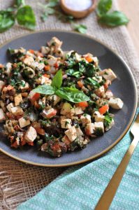 A healthy and easy tofu scramble inspired by Mediterranean flavors. Make it for breakfast, lunch, or dinner.