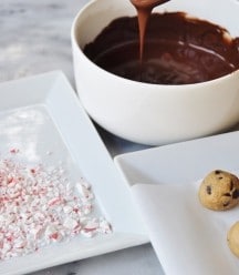 Vegan Raw Cookie Dough Balls ready to be dipped in melted chocolate
