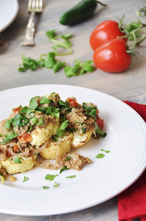 Roasted Cauliflower Steaks with Spicy Thai Quinoa