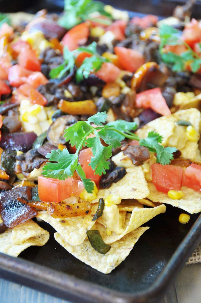 Loaded Vegan Nachos with Black Beans & Savory Veggies