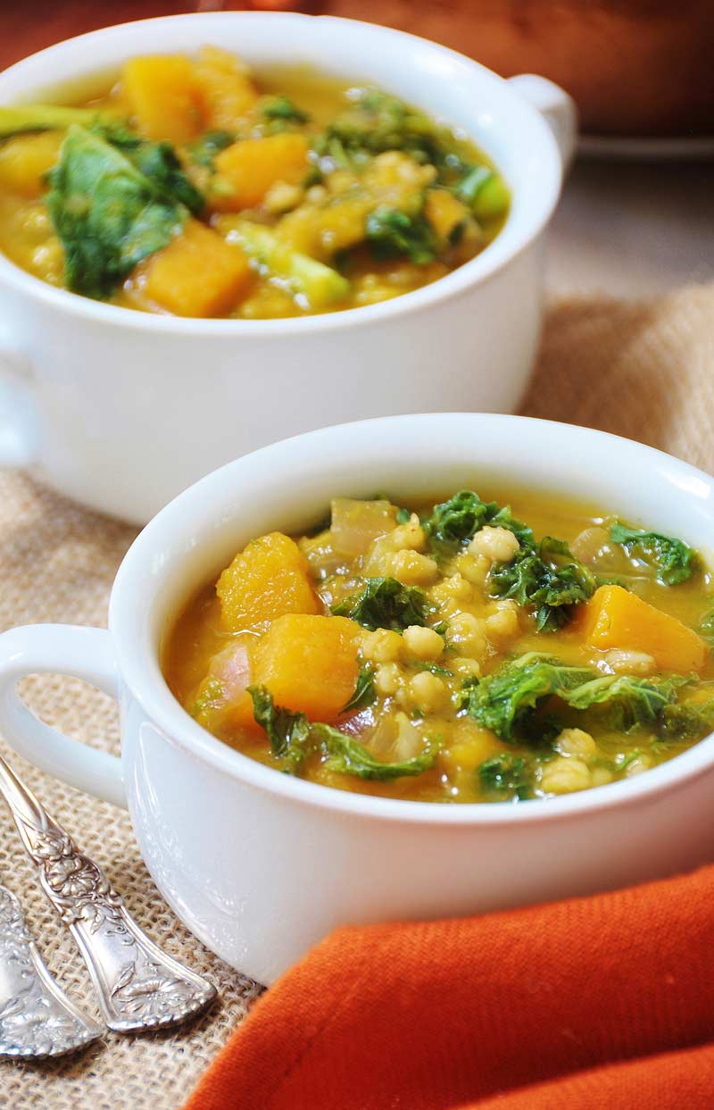 Acorn Squash, Kale, & Barley Soup