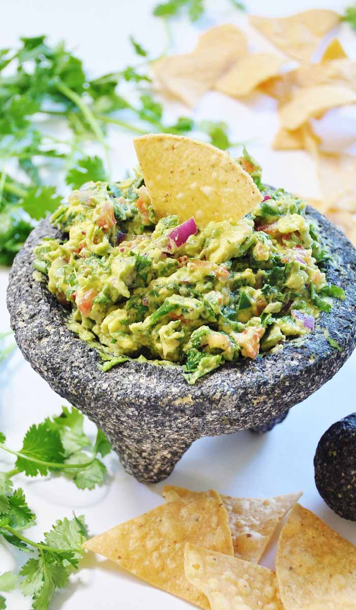 Spinach Guacamole in a Molcajete