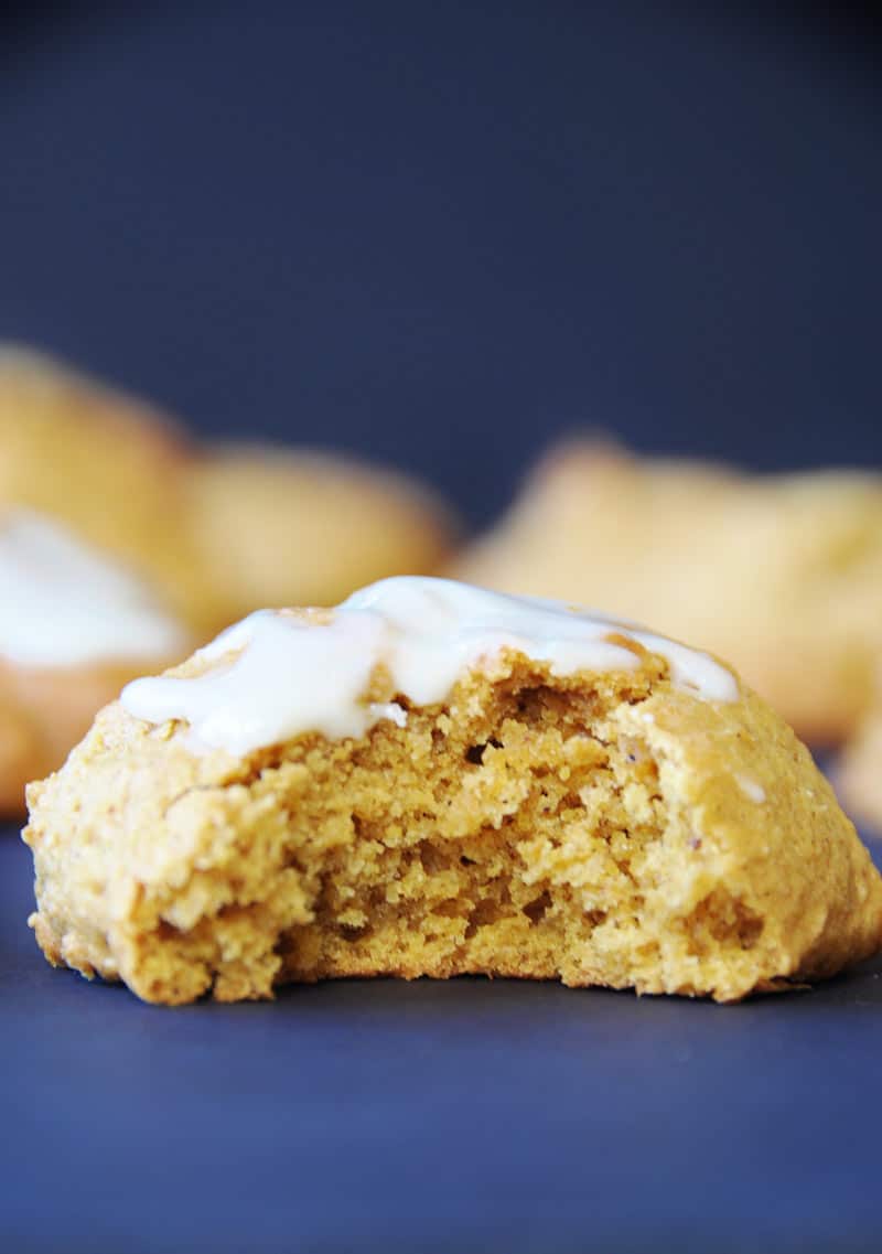 Vegan-Pumpkin-Spice-Cookie with a bite taken out of it. 