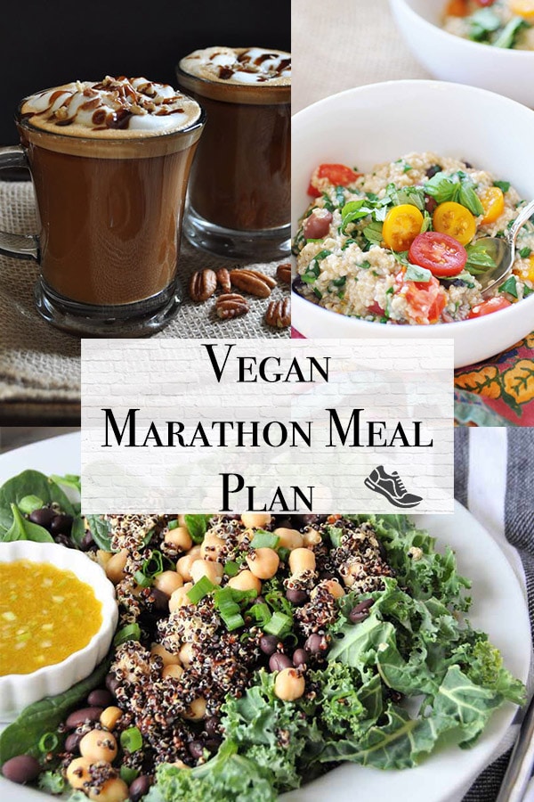 vegan marathon meal plan 1 with savory oatmeal, pecan latte, and superfood protein vegan salad