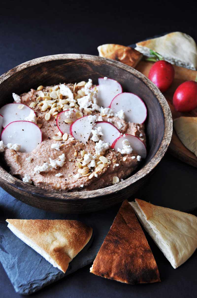 Tahini and roasted beet hummus! Vegan, gluten-free, and healthy. A high protein recipe. www.veganosity.com