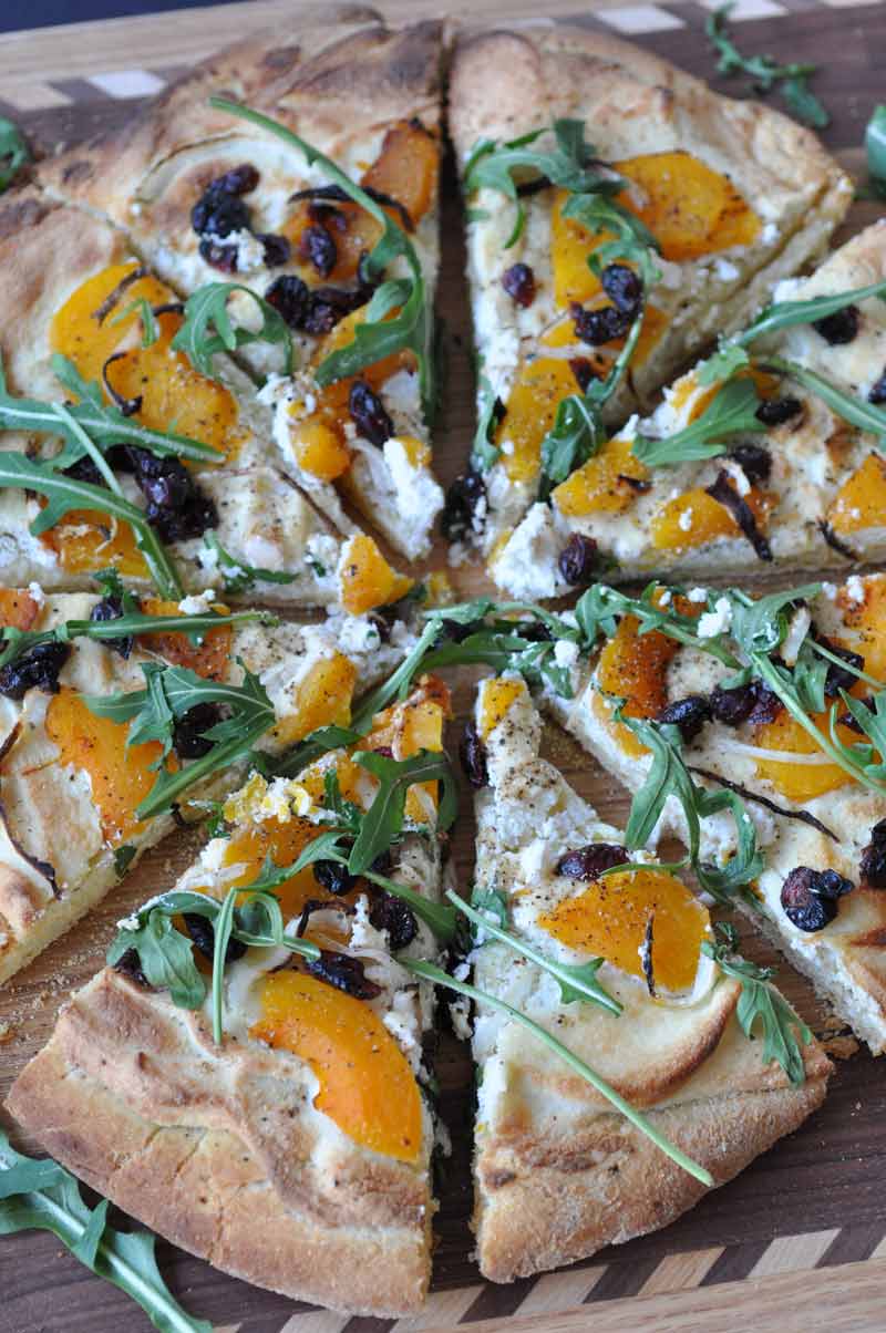 Butternut squash and vegan almond ricotta pizza! A delicious whole food plant-based healthier fall and winter vegetable pizza.