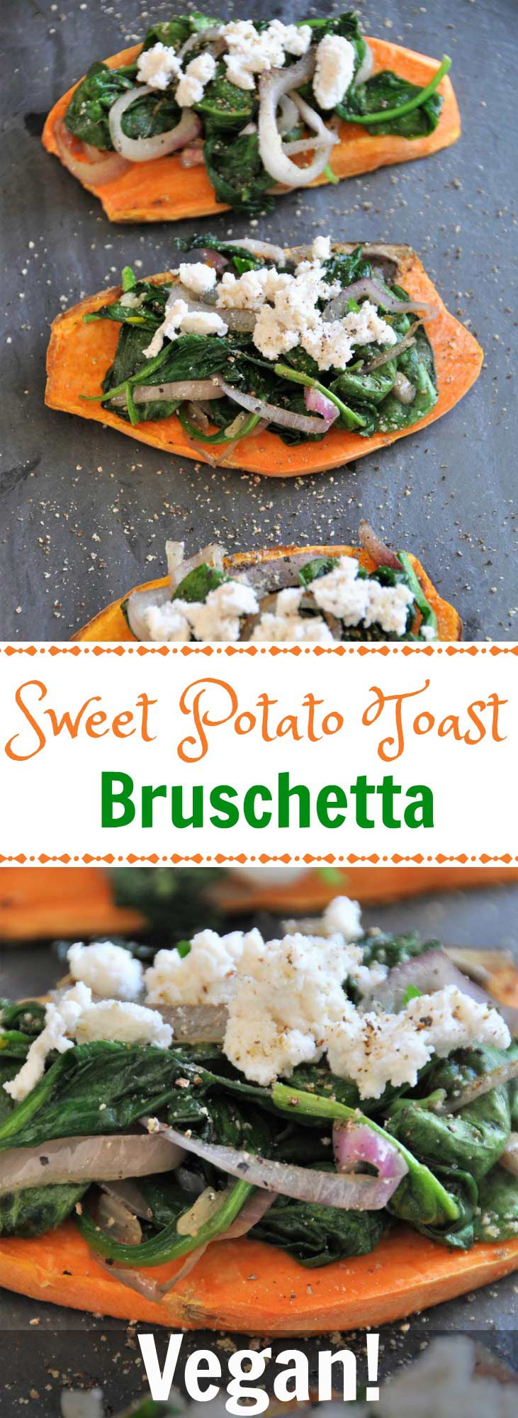 Sweet potato toast bruschetta is a quick, easy, and healthy twist on a popular appetizer. Vegan, gluten-free, dairy-free, and delicious!