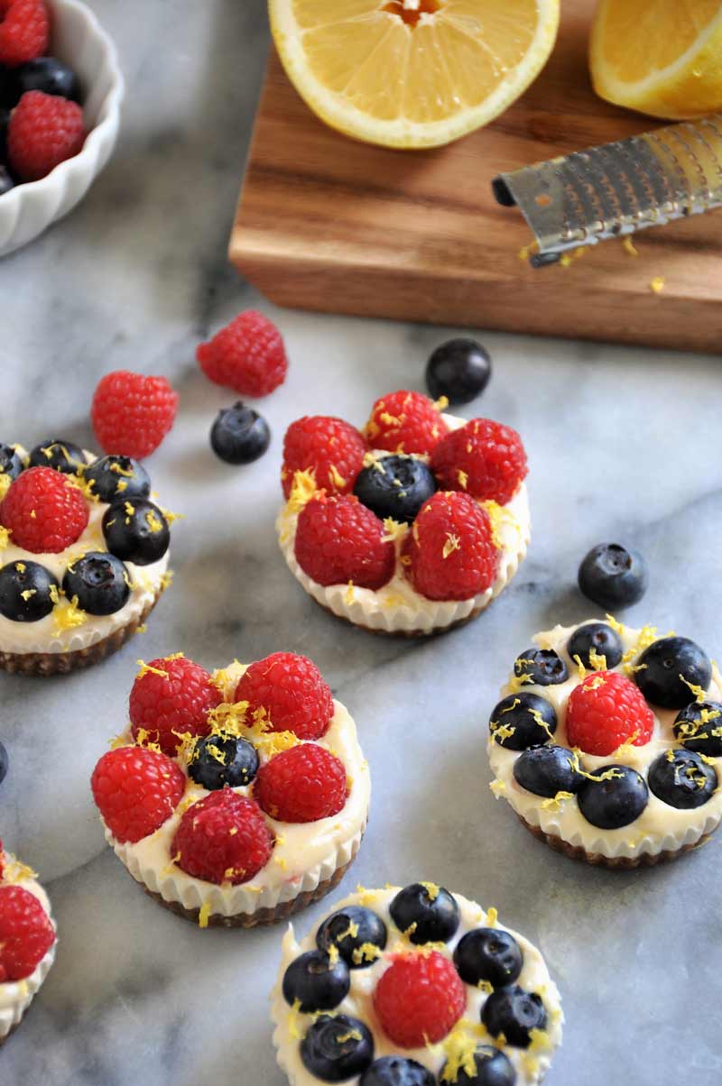 Lemon and berry vegan cheesecake bites
