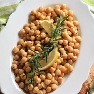 Rosemary infused olive oil and lemon are the key ingredients for this delicious chickpea recipe.