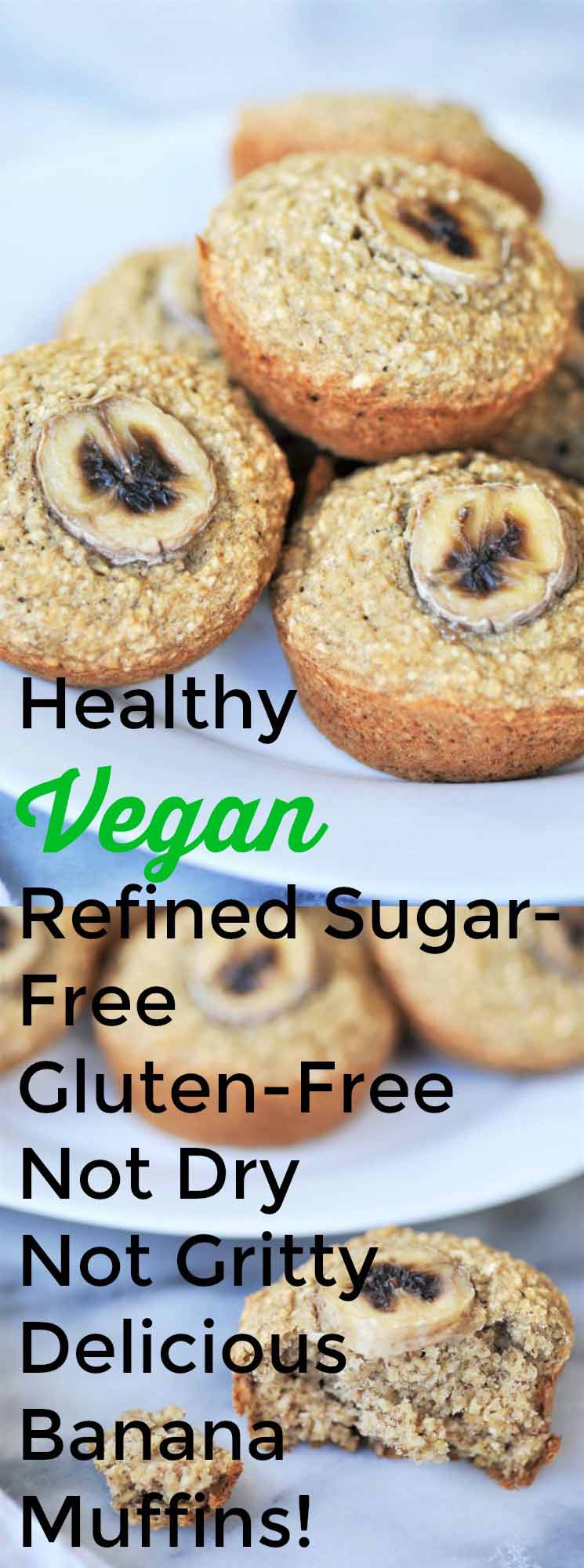 Healthy vegan & gluten-free banana muffins collage for Pinterest.