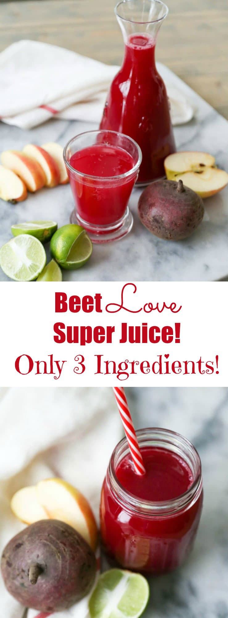 Beet Super Juice! Made with 3 simple whole food ingredients. It's fresh, tangy, sweet, and so delicious! Make if for breakfast or for any time you need a refreshing pick me up. 