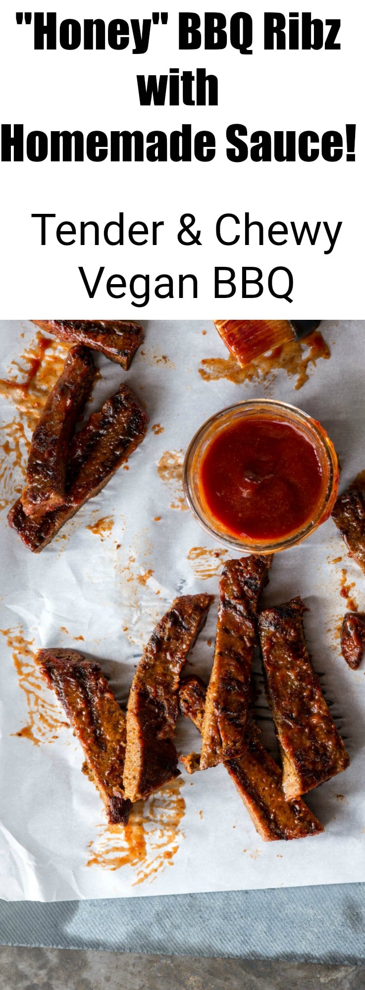 "Honey" BBQ Ribz from Great Vegan BBQ Without A Grill Cookbook! Tender vegan ribs with a homemade BBQ sauce! 