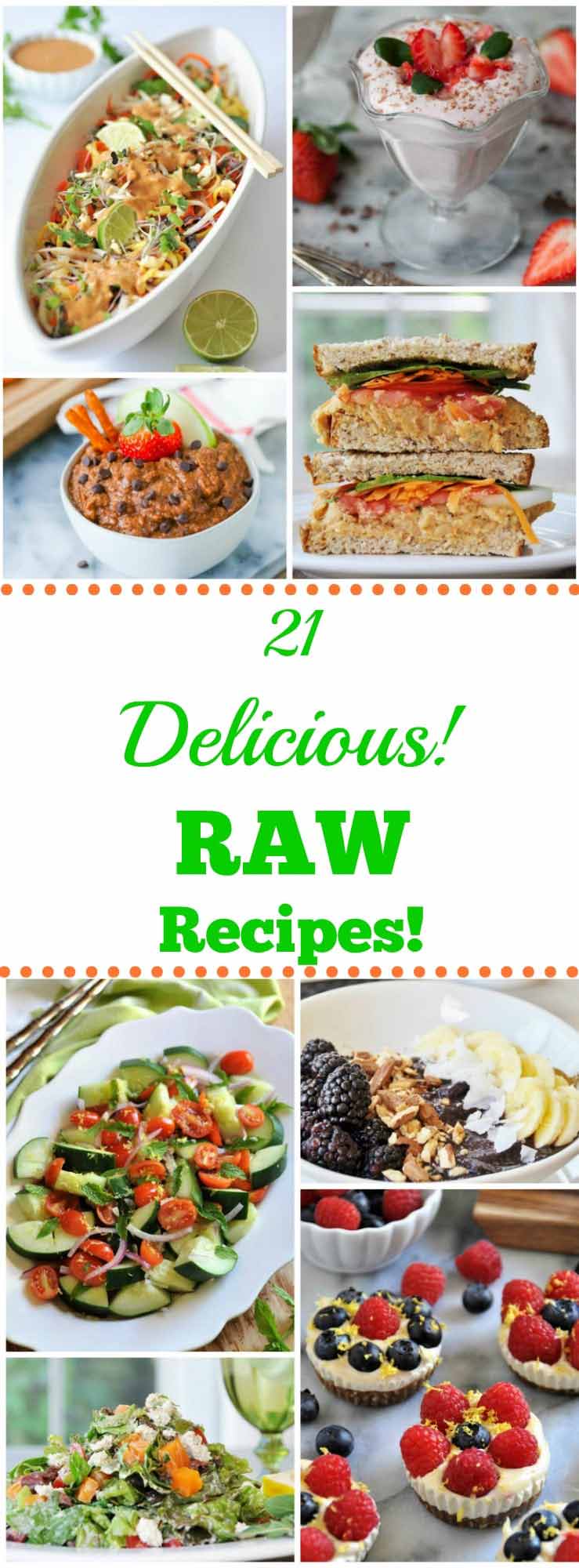 21 colorful and delicious whole food plant-based raw recipes that will make summer meals easy. #raw #vegan