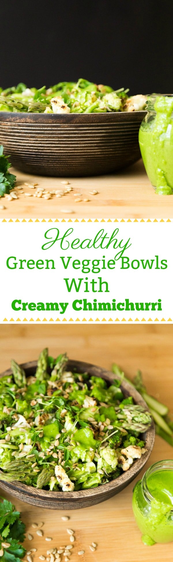 Easy, Quick and Healthy Green Veggie Bowls with Homemade Creamy Chimichurri! The perfect weeknight dinner! #vegan #wholefoodplantbased #dinner #healthy