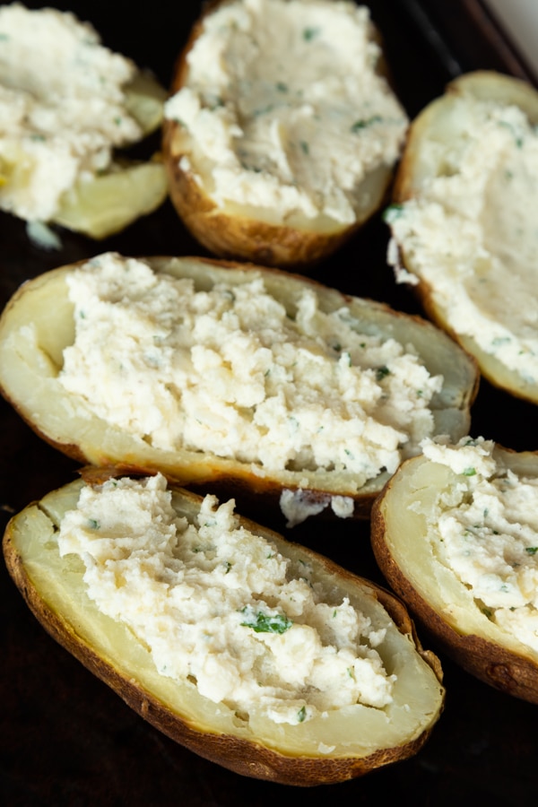 Twice baked potatoes stuffed with ranch and potato mixture