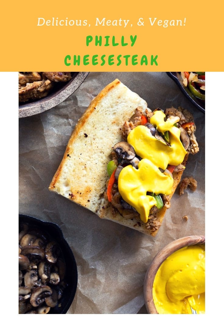 Meaty, flavorful, and vegan Philly Cheesesteak! The ultimate game day food! #vegan #phillycheesesteak #gamedayfood