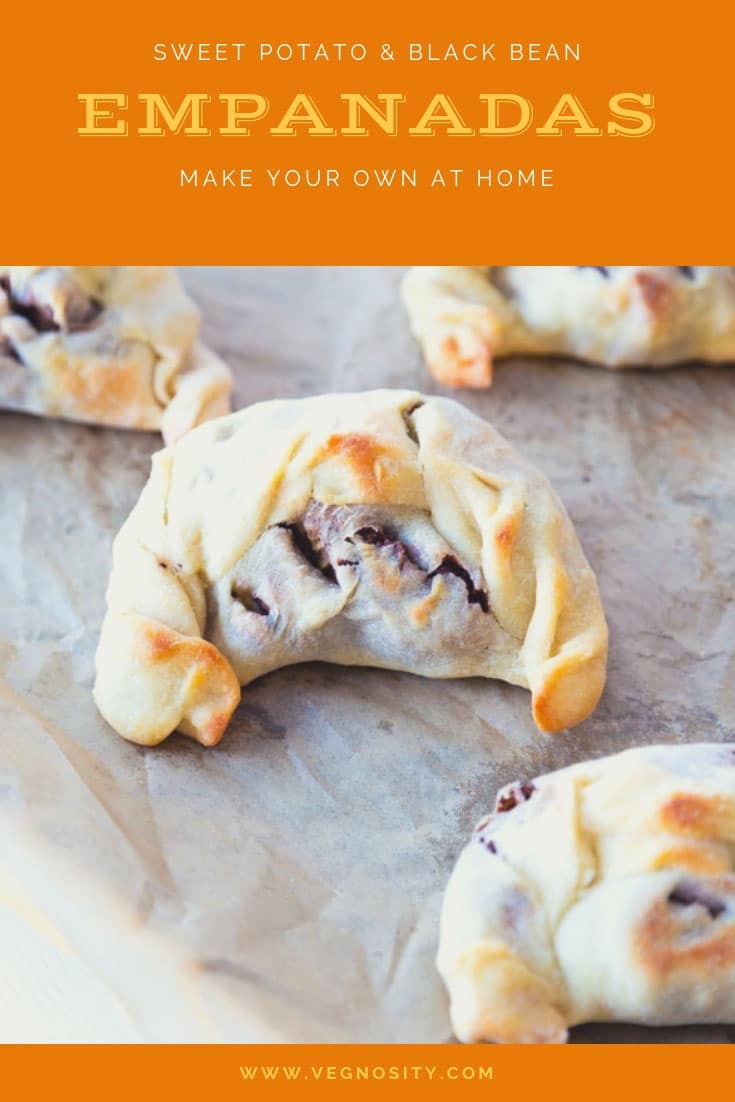 Vegan empanadas stuffed with sweet potato and spicy black beans! Makes a great appetizer or main course. #empanada #vegan #Mexicanfood