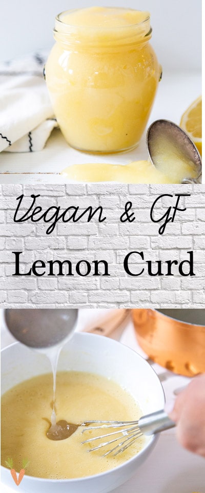 A PInterest pin for lemon curd with two pictures of the curd in a jar.
