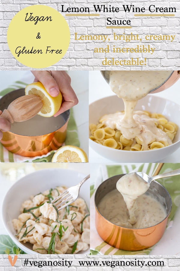 A Pinterest pin for lemon cream sauce with four pictures of the sauce.