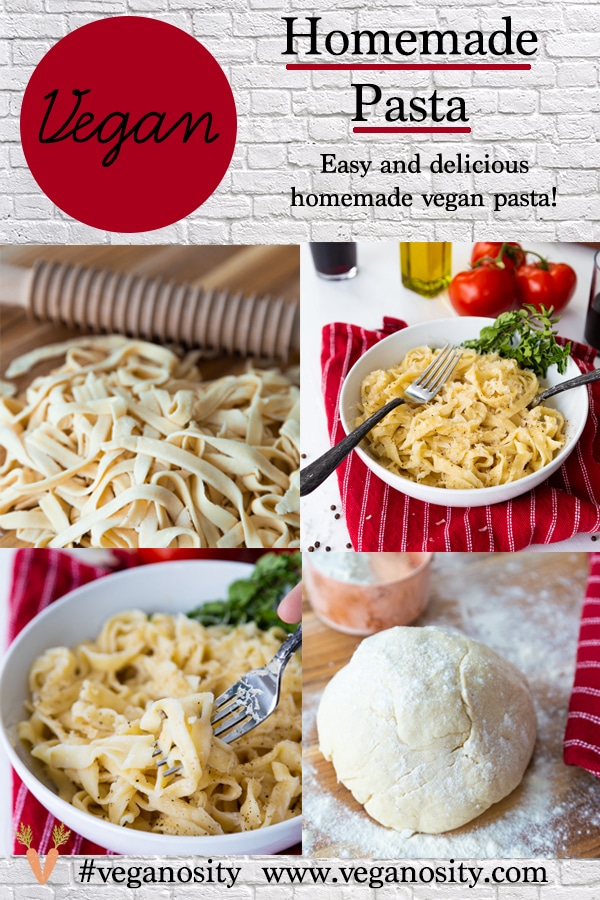 A Pinterest pin with four pictures of homemade pasta. 