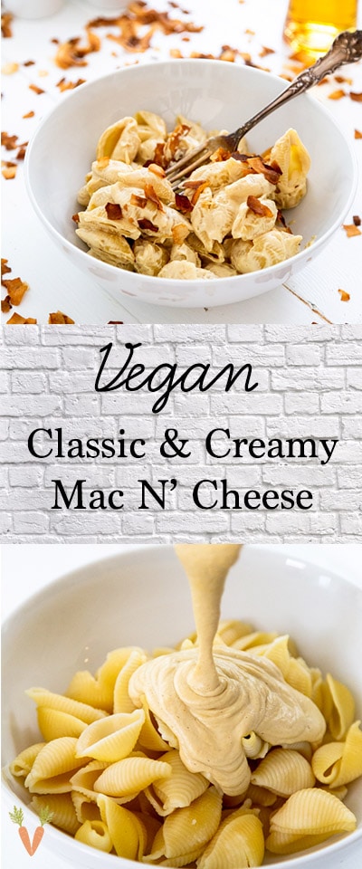 A Pinterest pinfor mac and cheese with two pictures of the mac and cheese.