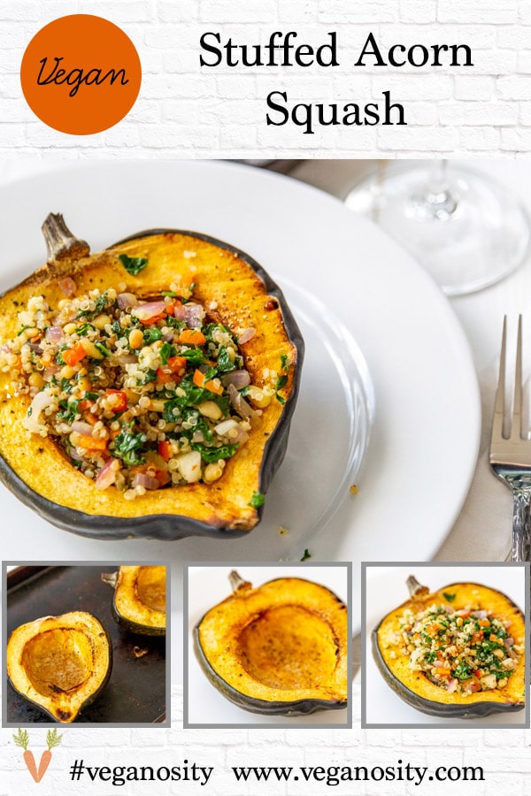 A Pinterest pin for stuffed squash with four pictures of the dish. 