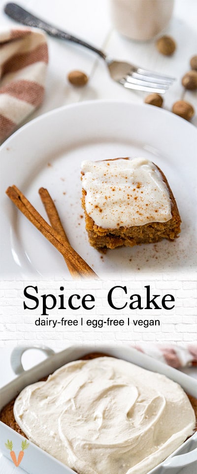 A Pinterest pin for spice cake with two pictures of the cake.