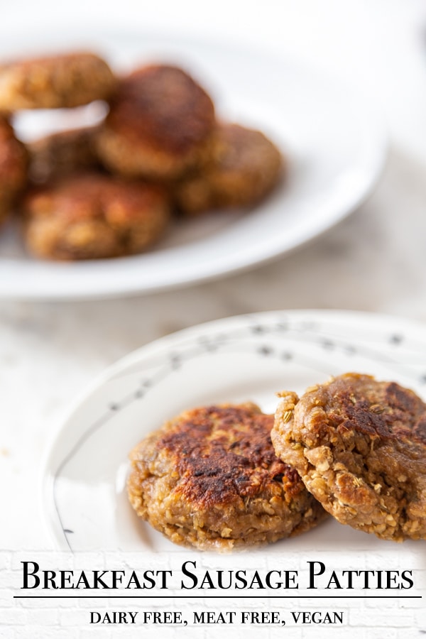 A Pinterest pin for vegan breakfast sausage patties with one picture of the sausage.
